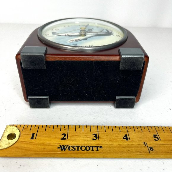 Fossil Mantel Desk Clock WWII Fighter Plane P-47 Thunderbolt Wooden Body AA Batt - Picture 6 of 12